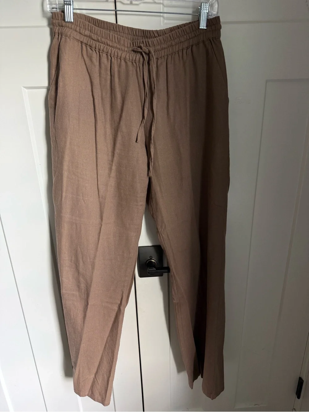 Love Tree Brown Linen Blend Drawstring Pants size L.